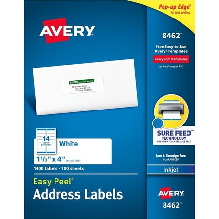 AVERY Label, Ezpeel, Inkjt, 1.3X4, We 1400PK AVE8462